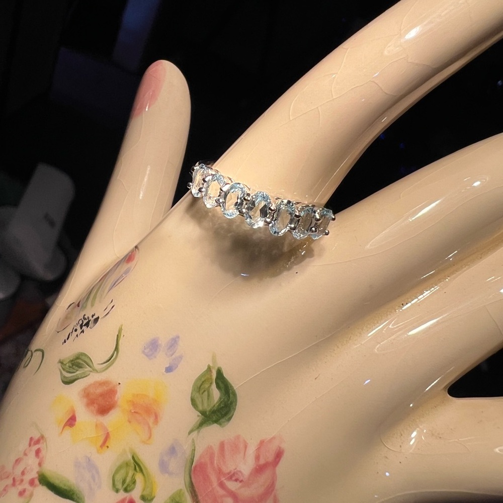 American Atelier Solid Sterling Silver Ring w/ Oval Cut Blue Topaz Size 9